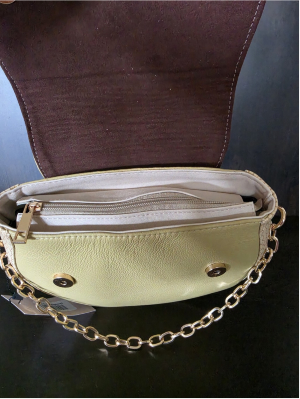 2 Straps Soft Yellow Ivory Embossed Tooled Artisan LEATHER Crossbody Purse Bag - Picture 10 of 16
